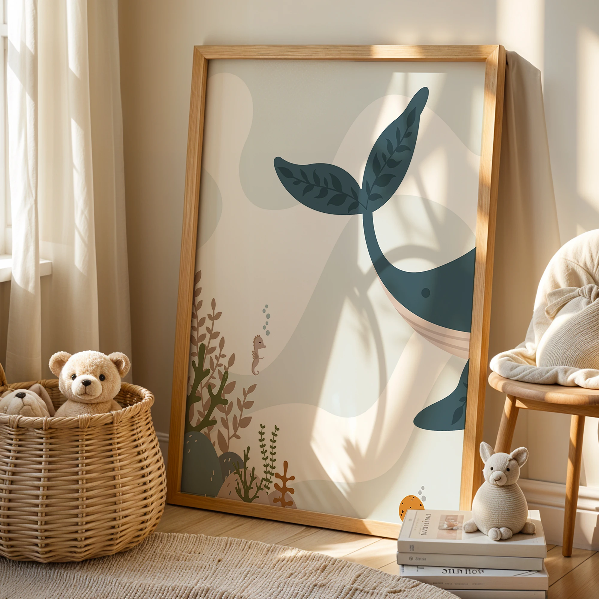 3pcs Personalized Custom Name Cartoon Child Whale Wall Art Print Picture Canvas Poster Painting For Living Room Home Decor