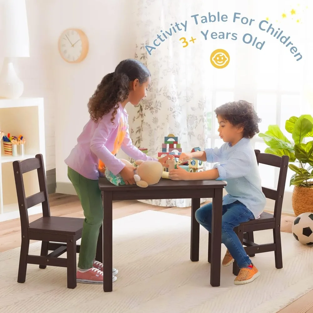 Kids Table and 2 Chair Set, Water Resistant Toddler Table and Chair Set, Non-Slip Pad and Waterfall Edge, Easy to Clean