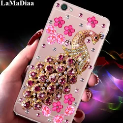 Phone Case Bling Diamond For Samsung GalaxyA35 A50 A70S A22 A32 5G A52 A71 4G A51 A72 A73 A53Crystal Cover Peacock Flower Decora