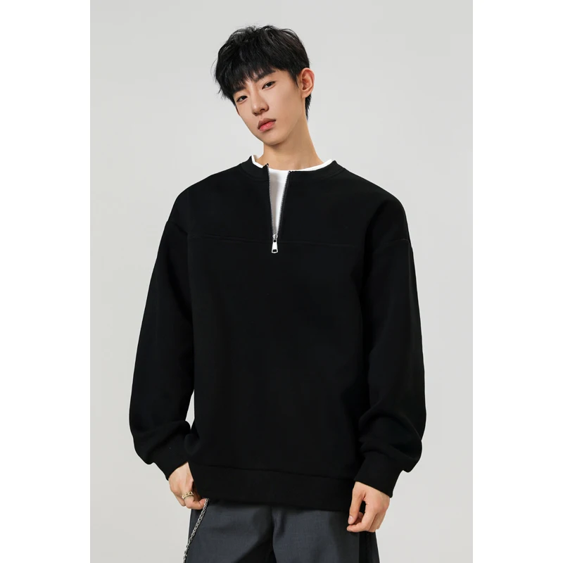 

M-XXXXXL Men's False Two-Piece Sweatshirt Solid Color Round Neck Long Sleeve Pullover for Spring & Autumn Casual Wear 5XL 4XL