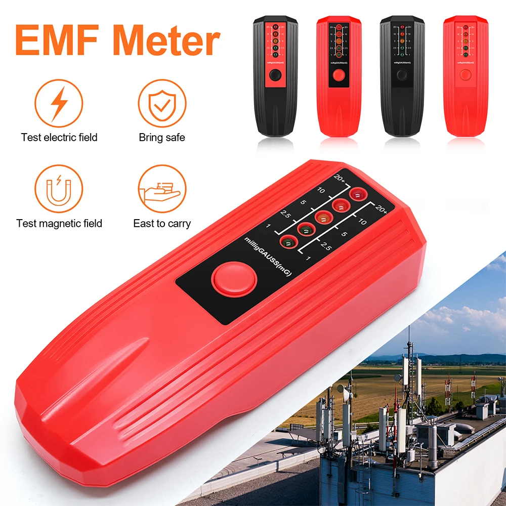 Battery Powered Electromagnetic Field Radiation Detector EMF Instrument High Precision Handheld Portable Tester 5 LED Indicators