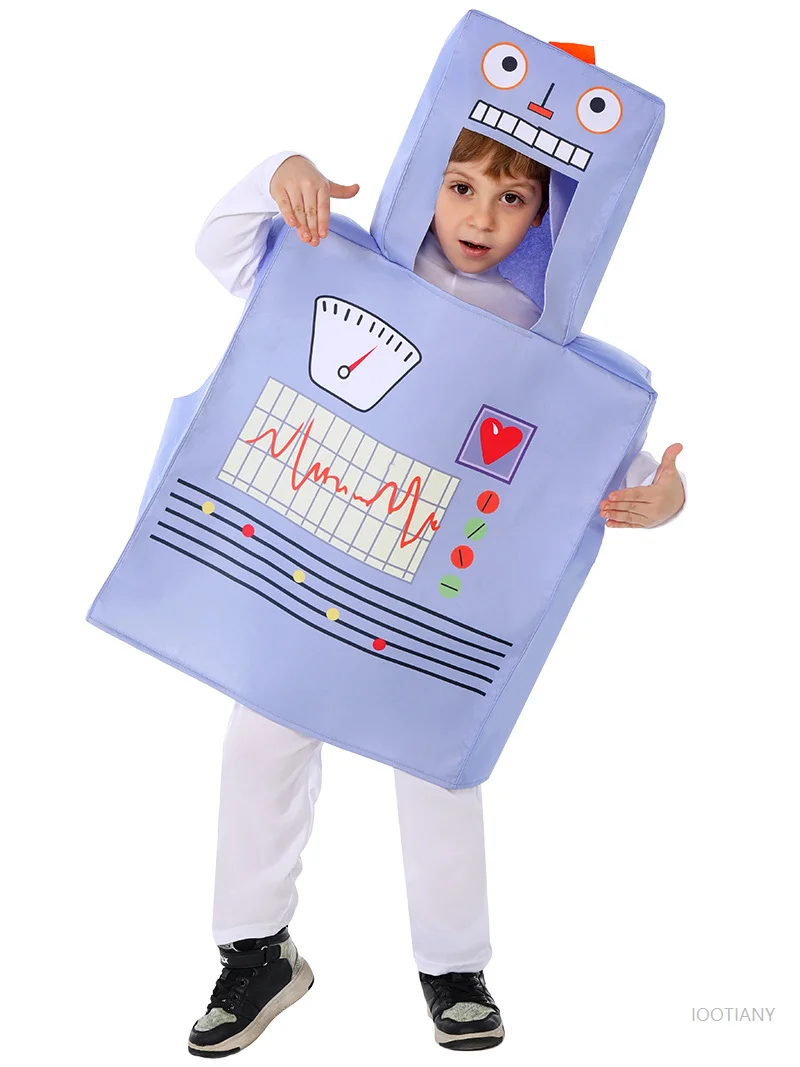 

2026 Enfant Halloween Science And Technology Space Role Playing Jumpsuit Science Robot Costume School Children's Performance Set