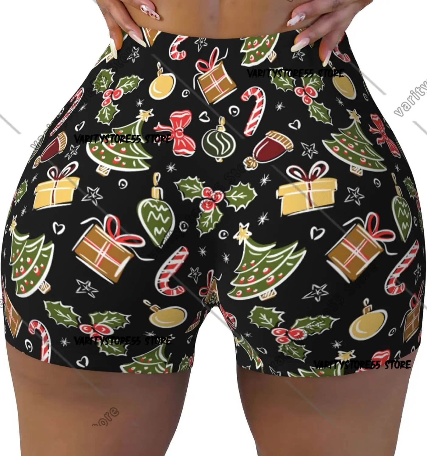 

Шорты для тренировок с принтом рождественской елки для женщин, бесшовные мягкие гладкие шорты для занятий йогой в тренажерном зале, активные шорты