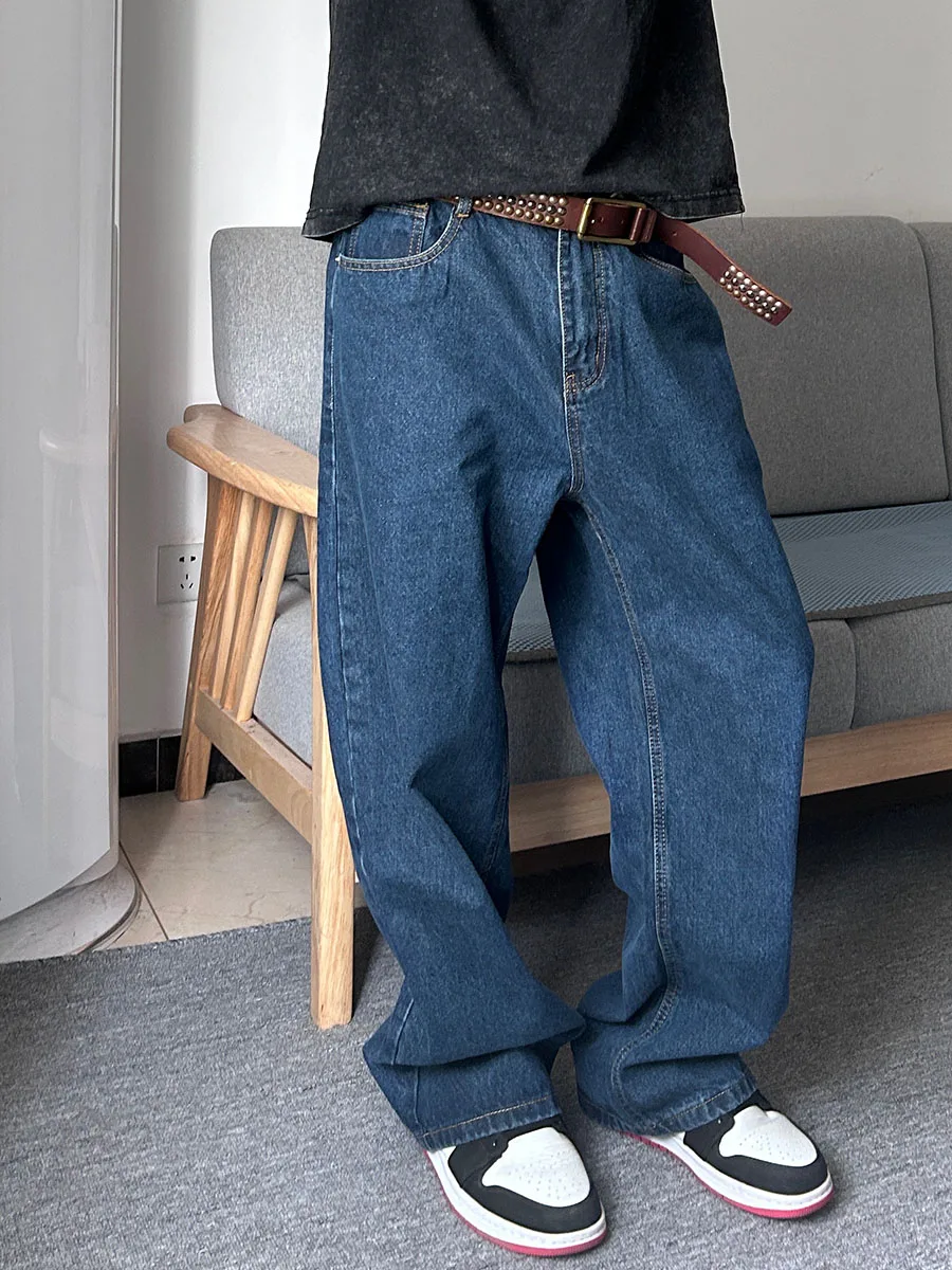 

American Hiphop Deep Blue Vintage Jeans Men's Loose Straight Leg Drapey Wide Leg Pants Casual Long Trousers Youth Fashion