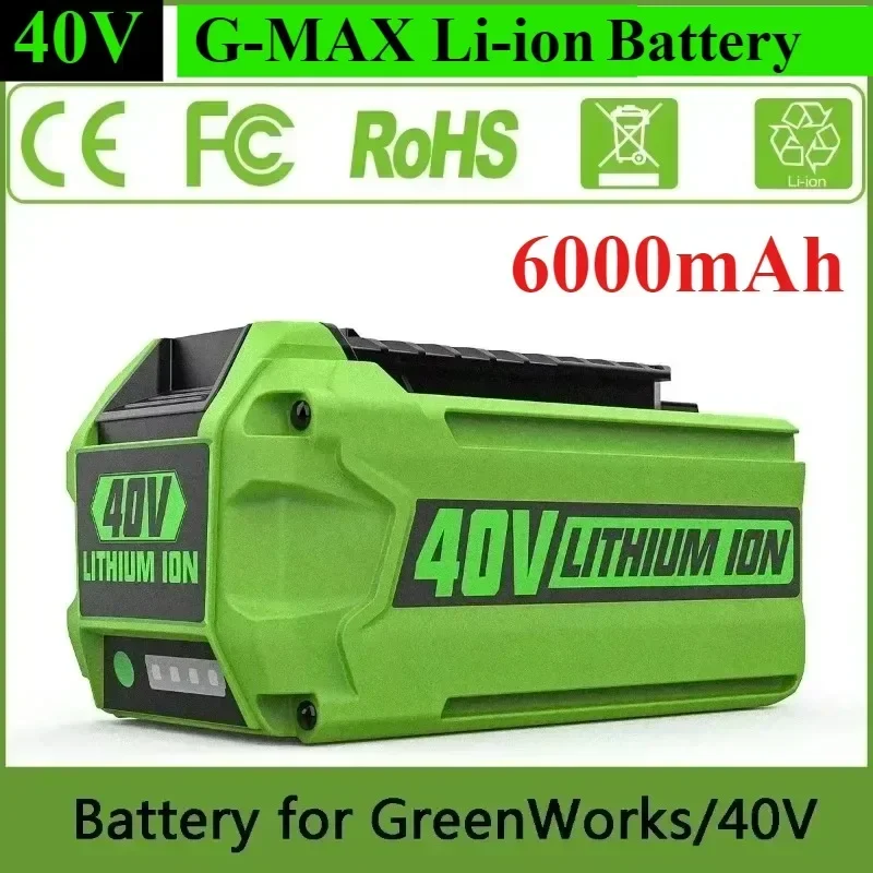 Greenworks 40V 6Ah high-capacity lithium-ion battery pack, compatible with factory grade batteries for lawn mowers/power tools