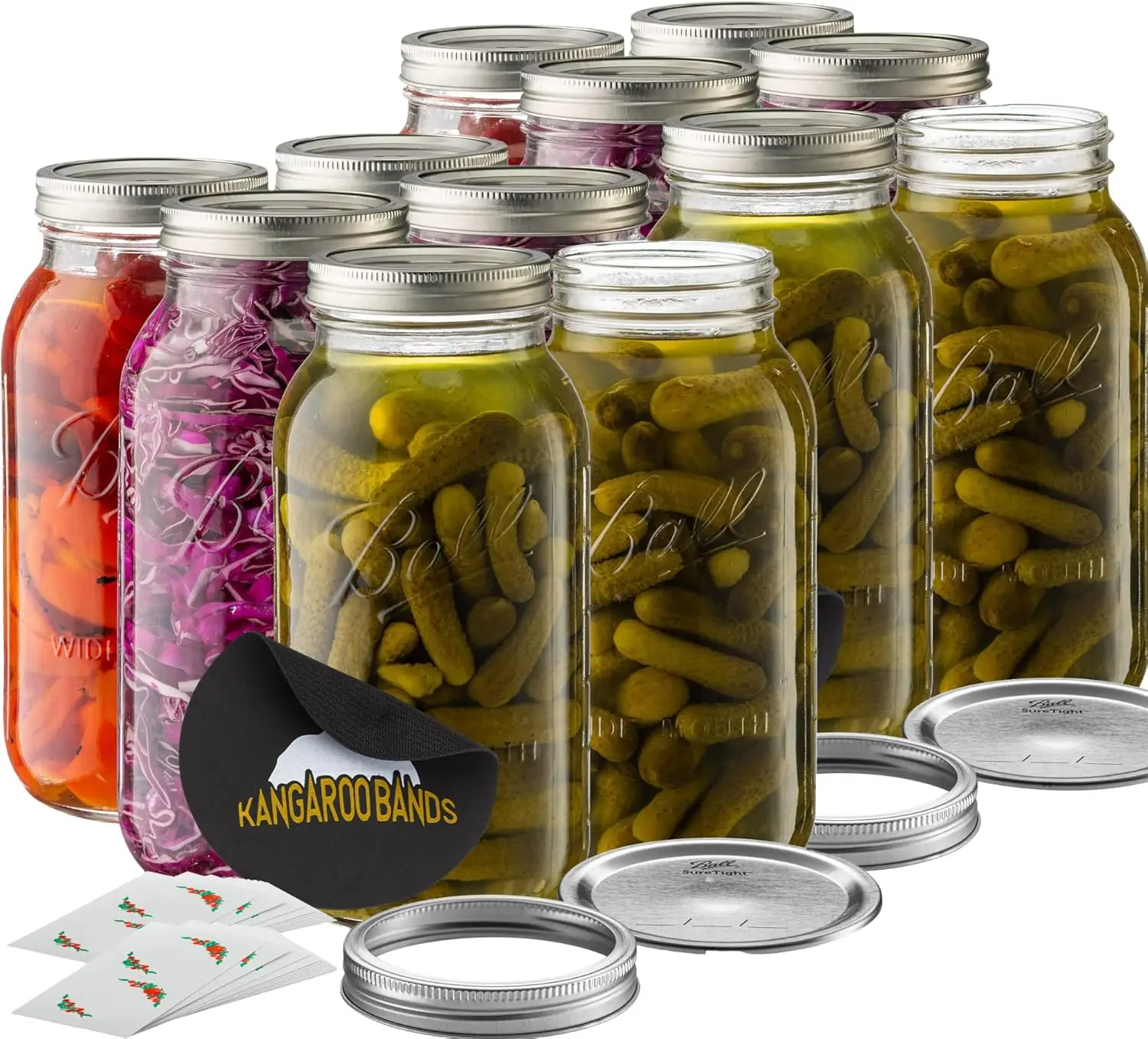 

Wide Mouth 64 oz(0.5gal)mason Jars with Lids and Bands(12Pcs)bundled With,and Package Of Jar Labels,Canning,Fermenting,Pickling,