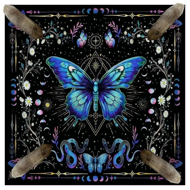 

652F Butterfly Flower Astrologys Tablecloth Tarots Divinations Tablecloth Altars Cloth Divinations Board Game Accessory