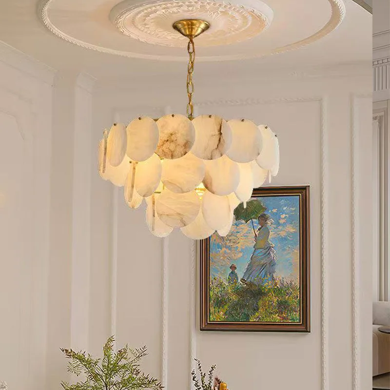 Modern Nordic Style Spanish Marble Chandelier 2025 Adjustable Brass Pendant Lamp Ceiling Luster Restaurant Bar