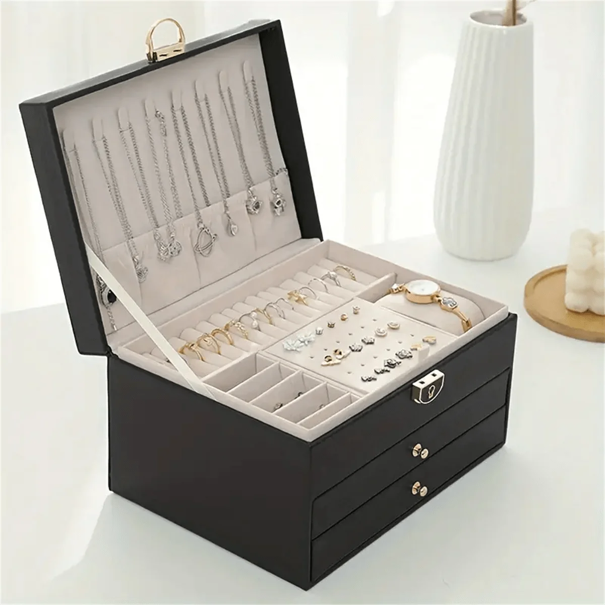Caja de Joyería de Cuero PU de - Jewelry Box Organizer Watches reseña y precio