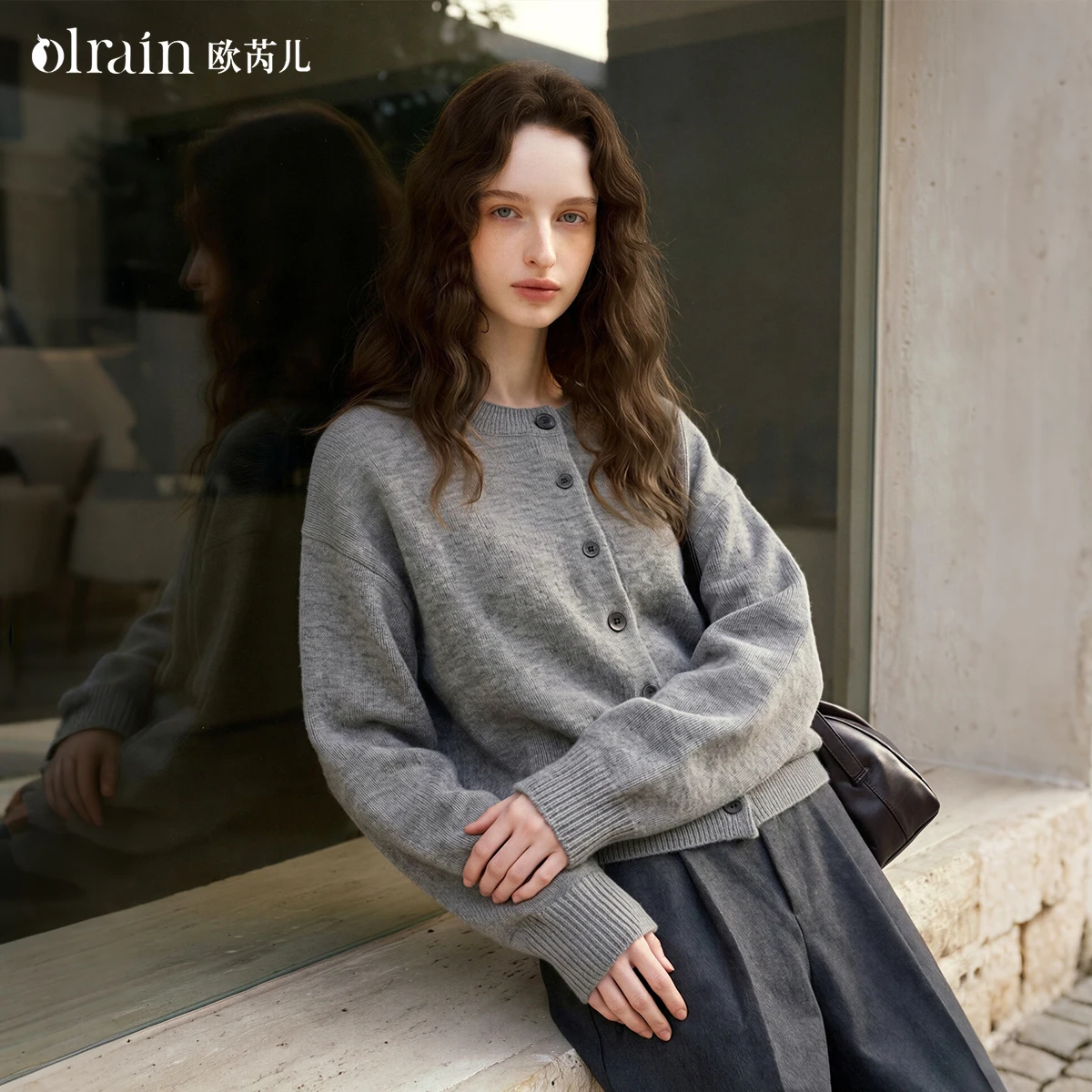 OLrain Minimalist Lazy Style Cardigan for Women 2026 Autumn Long Sleeve Round Neck Sweater Daily Commuter Knitwear O58QM010511