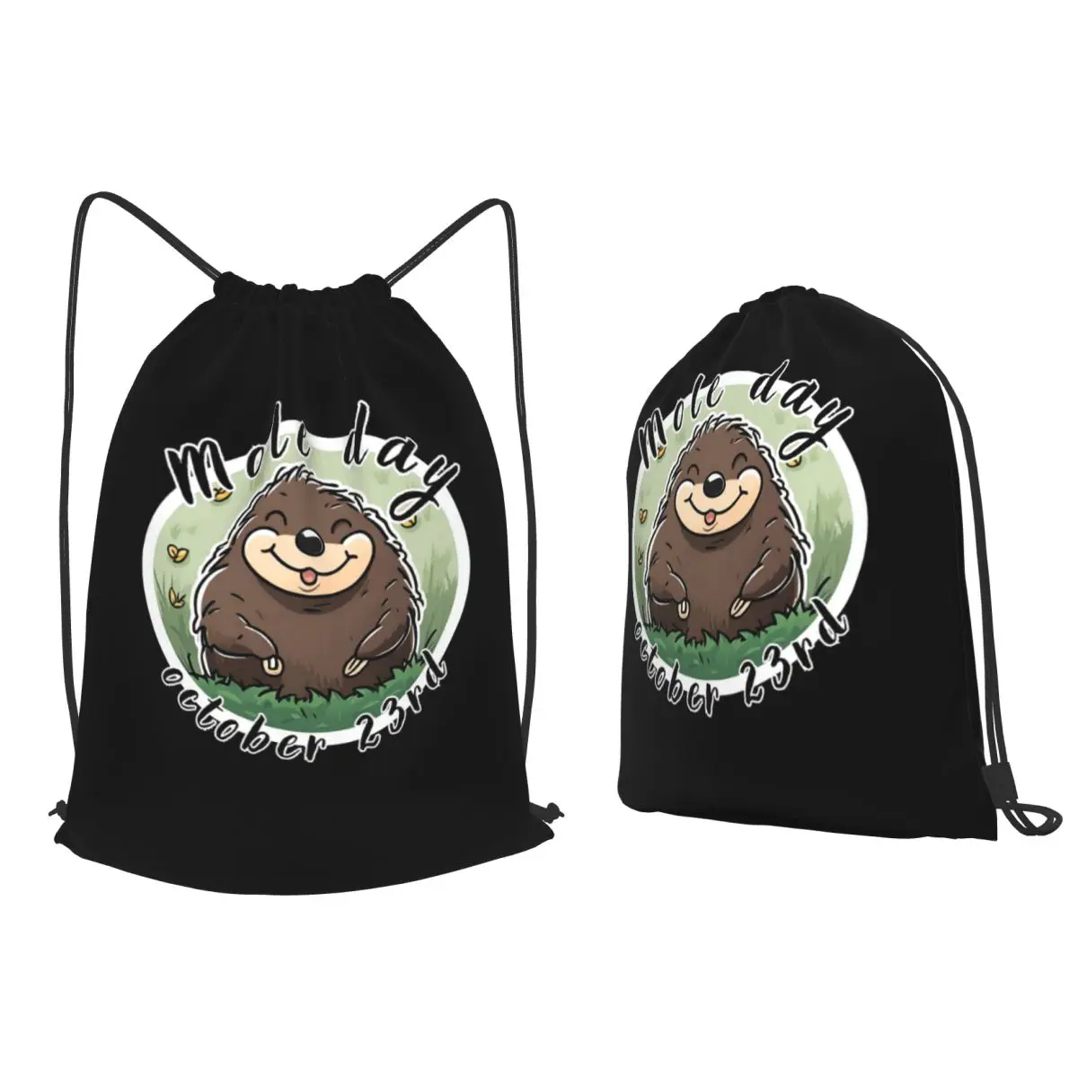 Smiling Mole (Mole Day) Backpacks Portable Drawstring Bundle Pocket Shoes Bag Book Bags for Travel School