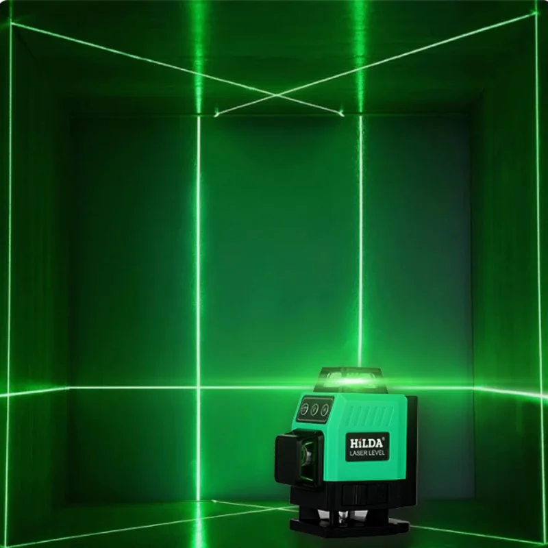 HILDA Laser Level Mini 12 Lines 3D Self-Leveling 360 Horizontal And Vertical Cross Super Powerful Green Portable Laser Beam Line