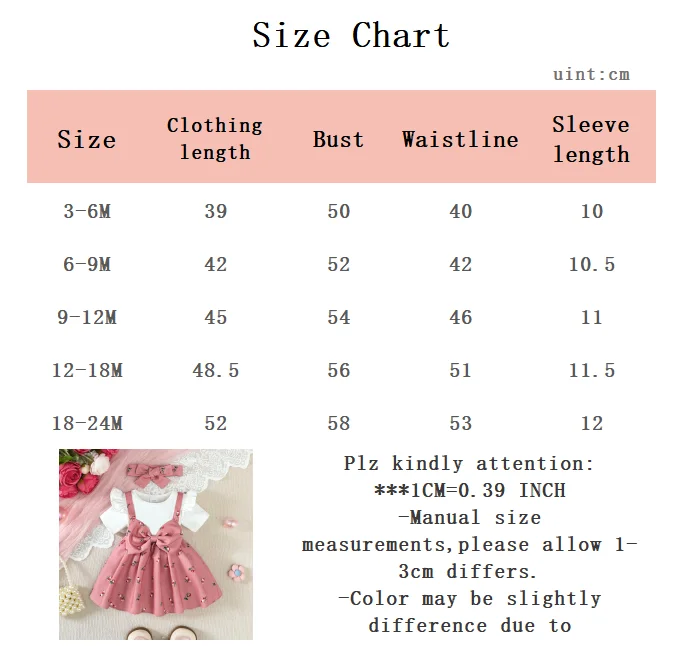 2-teiliges Set: Kleines Blumenmuster, große Schleife, Sommerkleid für Mädchen, Kleid + Stirnband, geeignet für Babys von 0 bis 24 Monaten, modisches Kleid. – Detail 7