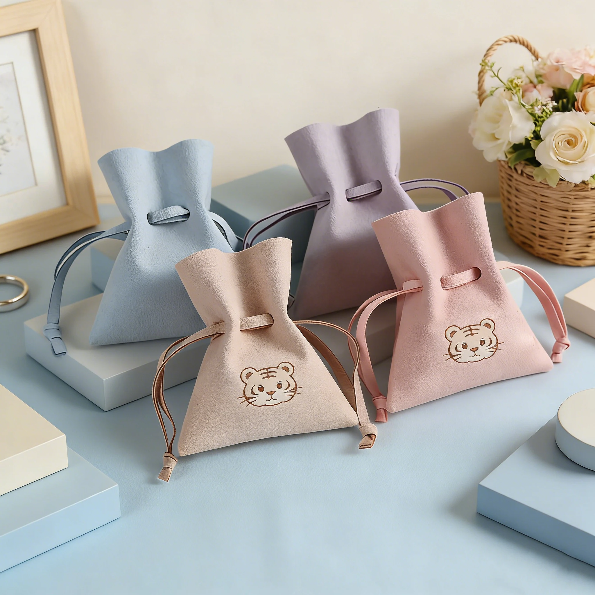 

50 Luxury Necklace Bracelet Watch Gift Bag Custom Logo Embossing Velvet Suede Drawstring Jewelry Microfiber Organizer Pouches