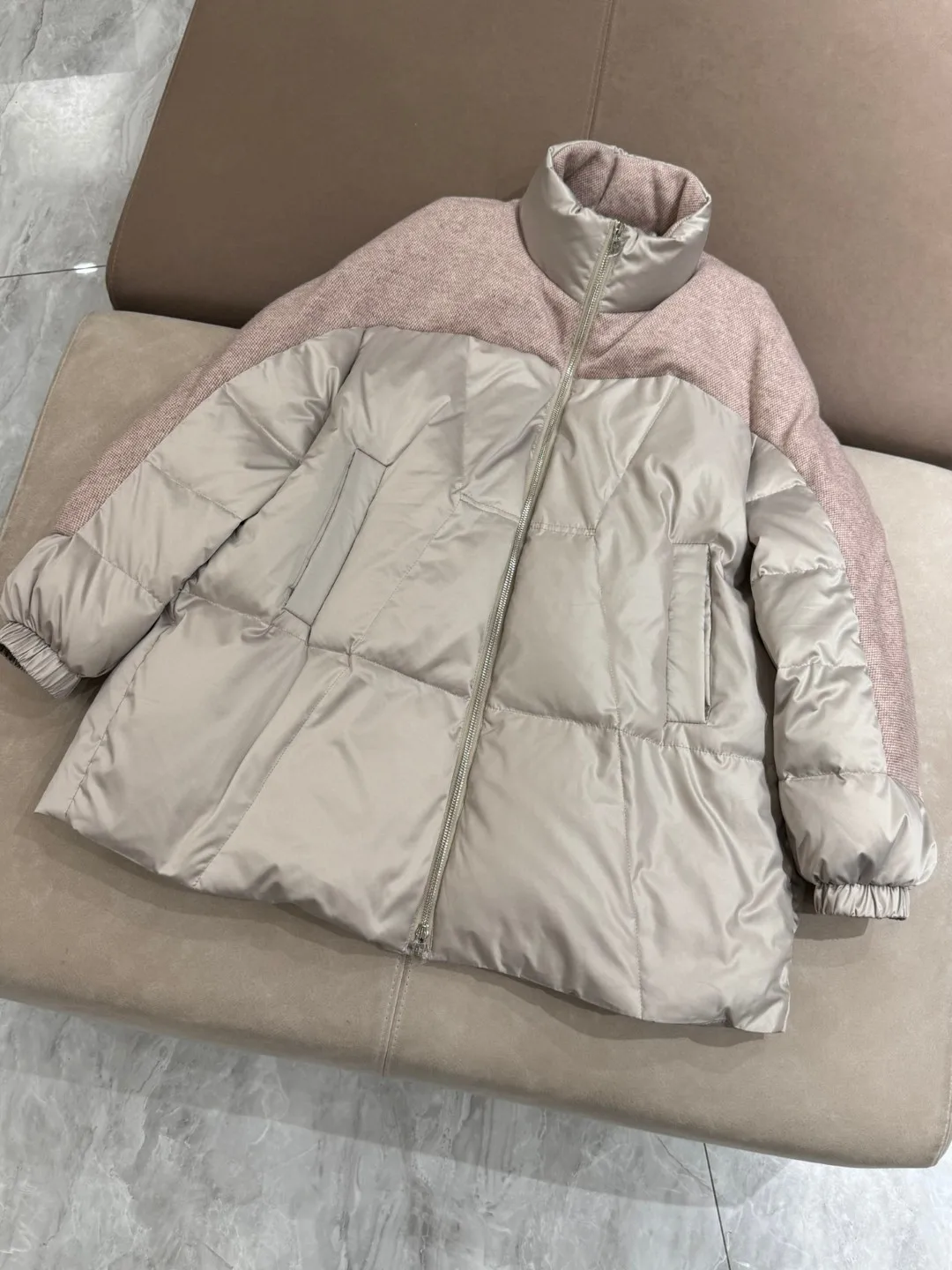 Winter Ultra-light Goose Down Jacket With Cashmere Outer Splicing Layer Warm Long Sleeve Coat Jacket