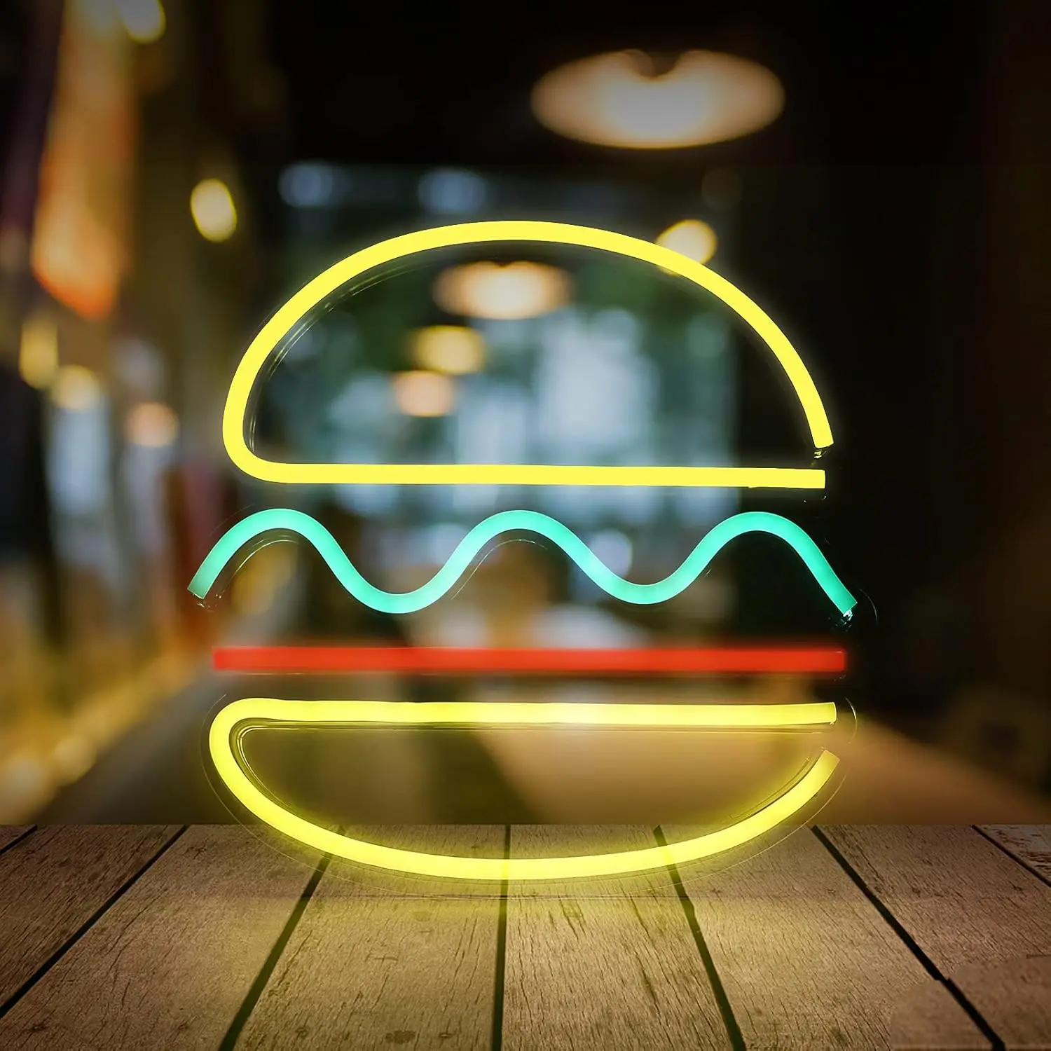 Hamburger Neon Sign LED Wall Art USB Powered  Burger Glow Lamp Food Theme Kitchen Decor Restaurant Cafe Bar Party Hanging Light