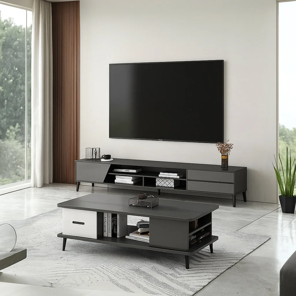 

TV Cabinet Coffee Table Combination Simple Modern Small Apartment Light Luxury Living Room Household Integrated Floor TV Cabinet