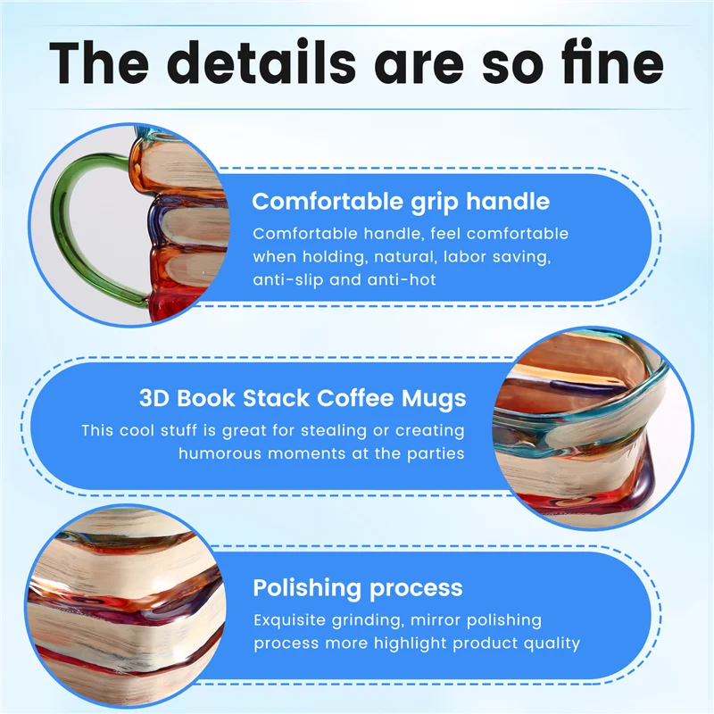 

【Lowest-Price!】3D Book Stack Coffee Mugs Novelty 3D Painted Books Coffee Mug Books Stack Coffee Cup