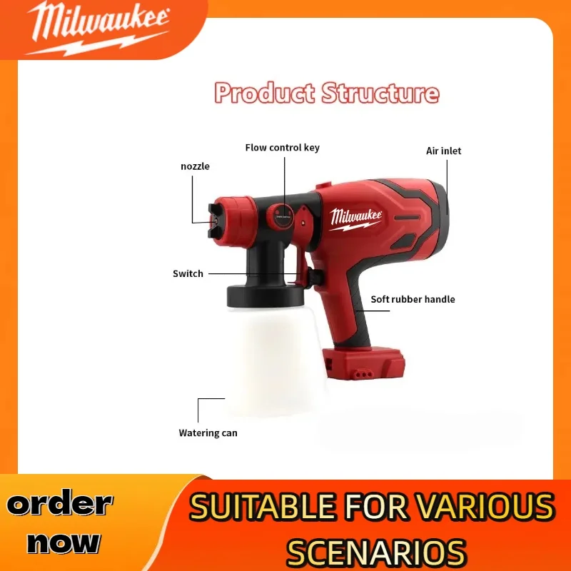 ميلووكي 18 فولت بطارية 800 مللي بندقية رذاذ كهربائية لاسلكية عالية الطاقة بخاخ طلاء المحمولة أثاث السيارات الصلب طلاء البخاخة