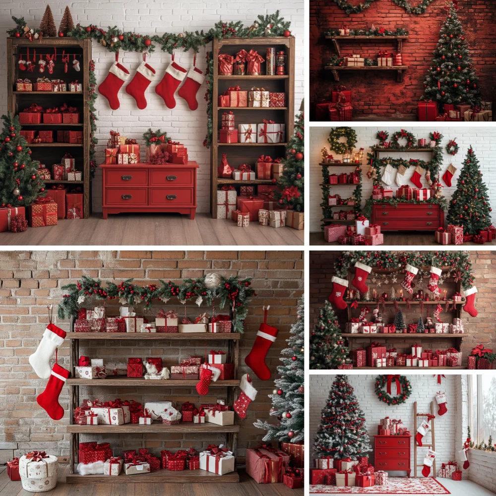 

Christmas Room Photography Background GiftBookcase Xmas Tree Holiday Decoration Supplies Home Party Backdrop Studio Props Banner