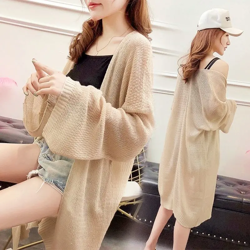 Summer Thin Air Conditioning Cardigan Women College Lazy Style Korean Edition Loose Knitted Shirt Medium Long Sunscreen Clothes