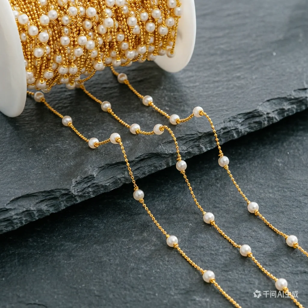 WT-RBC234 Newest 18K Gold Plated Tiny Round Ball White Artificial Pearl Beads Fashion Women Chain Jewelry Findings