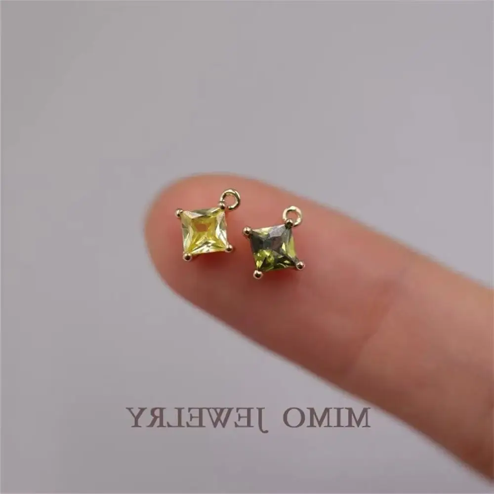 

Gold plated cube square color zircon single ring Pendant copper plated 14K gold DIY fitting