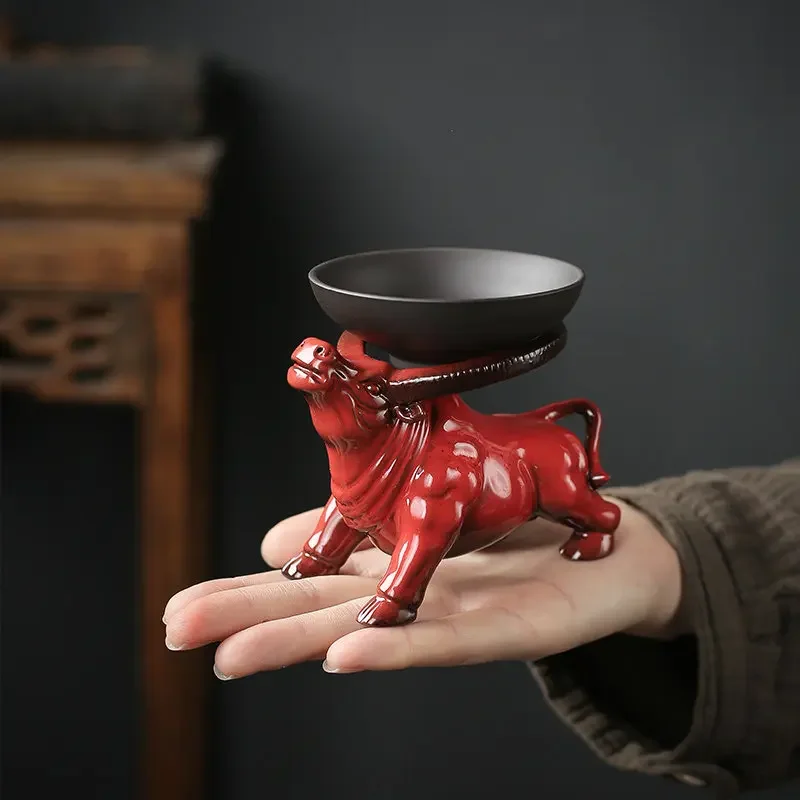 Purple Clay Kiln Change Glaze Tea Pet Bull Statue Ornament Tea Set Filter Craft Desktop Decoration Festival Gift
