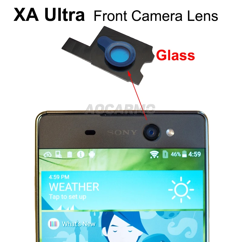 Aocarmo Front Face Camera Lens Glass With Adhesive Sticker Ring Frame For Sony Xperia XA Ultra C6 XAU F3211 F3212 F3213 F3215/16