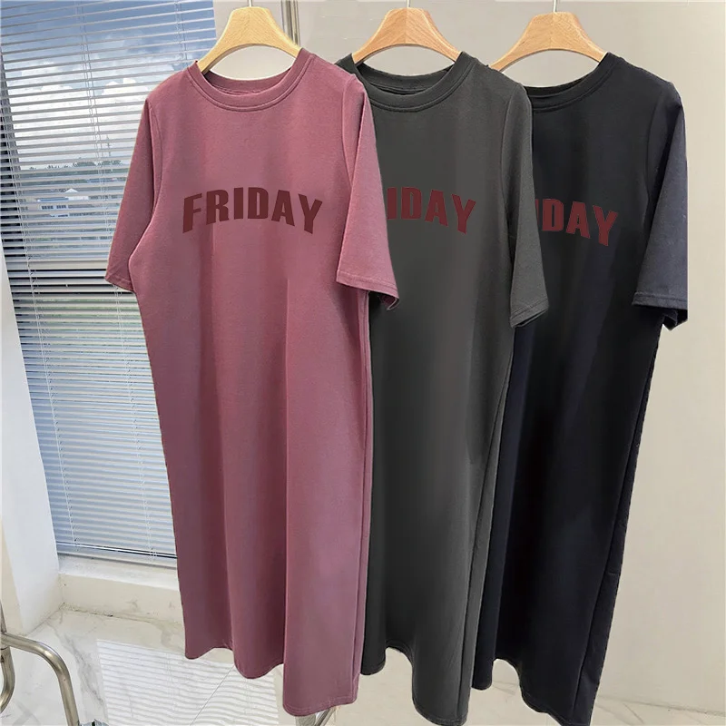 Summer 2026 Casual Style Slimming T-shirt Oversized Loose Dress for Women with An Opening At The Knee and Over-the-knee Length