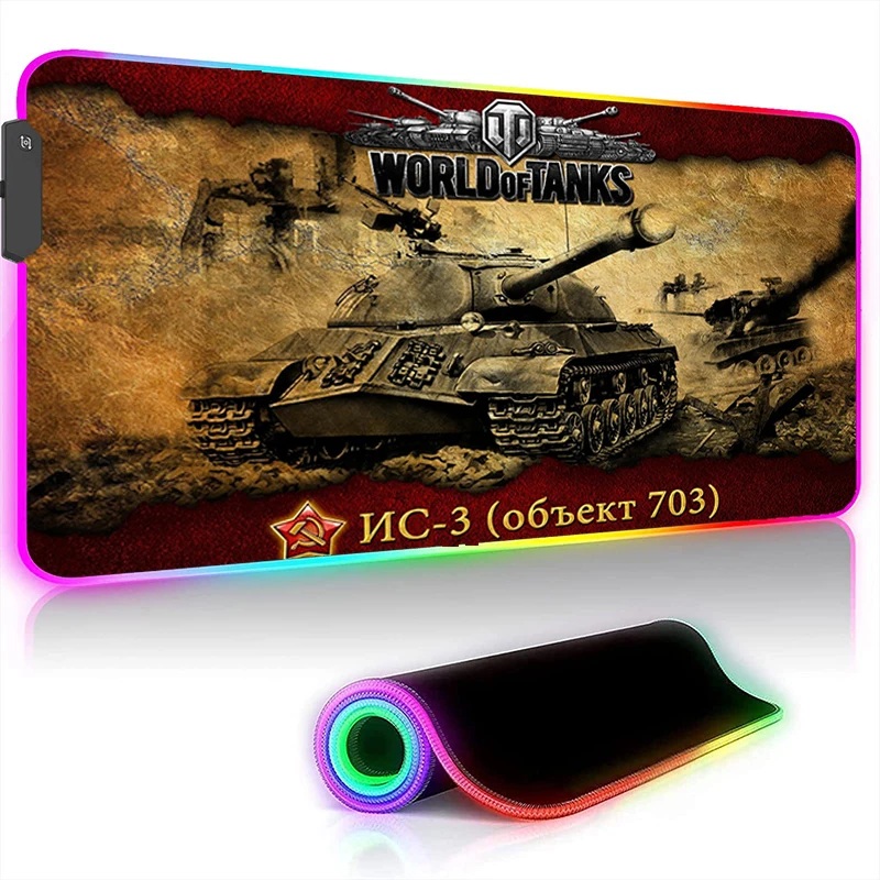 World Of Tanks RGB LED Gaming Mouse Pad Rug Computer Desk Accessories Anti-skid Laptop Game Mats Luminous Mousepad Keyboard Mat