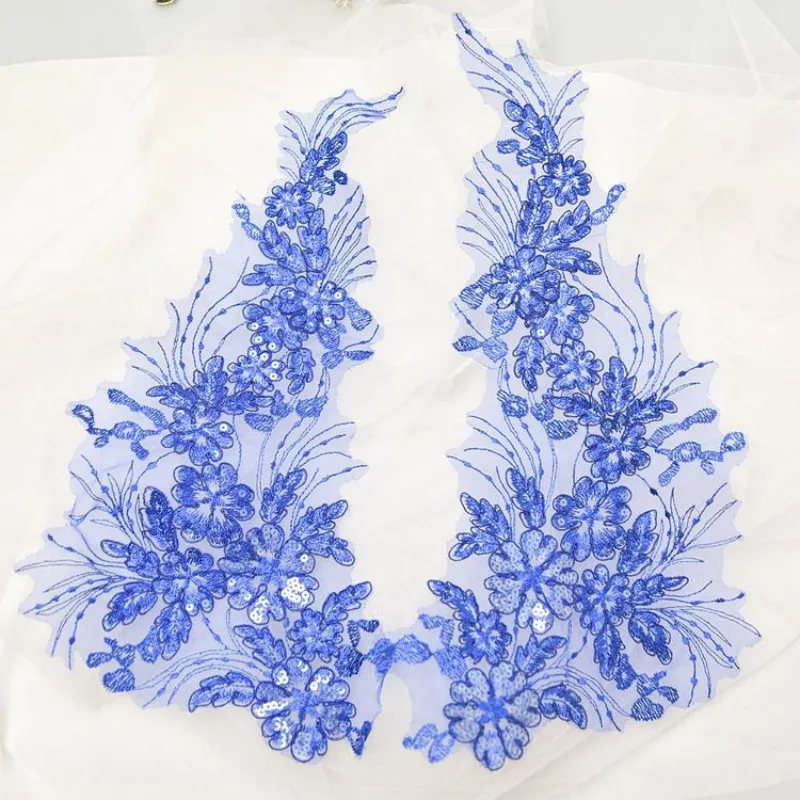 10Pairs Embroidery Cording Golden Lace Sequins Lace Flowers Diy Wedding Dress Material