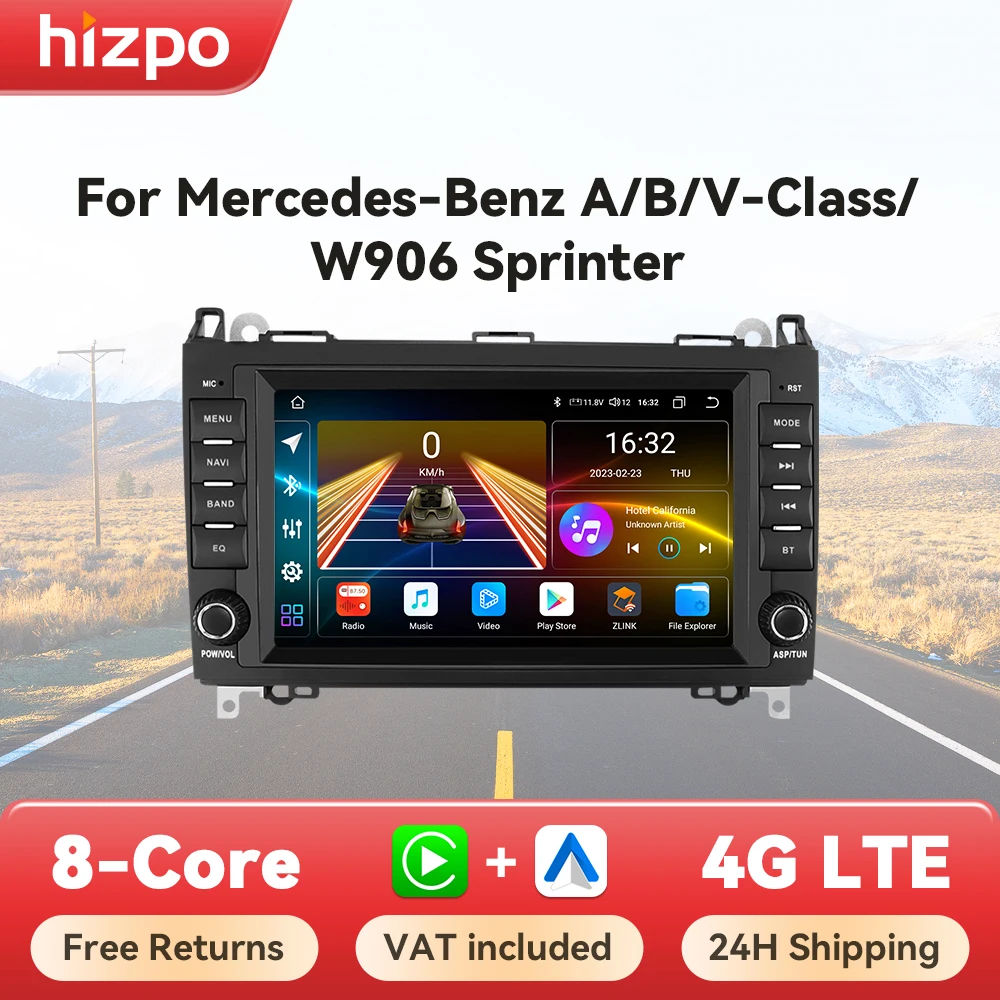 Hizpo 8-Zoll Android All-in-One Autoradio für Mercedes Benz B200 Sprinter W906 W639 AB Klasse W169 W245 2004-2012 GPS Carplay Stereo