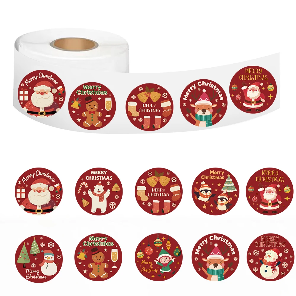 500 SZTUK Naklejek Świątecznych w Rolce, Wodoodporne, Personalizowane, do Laptopa, Kawy, Telefonu, Roweru, Motocykla, Bagażu