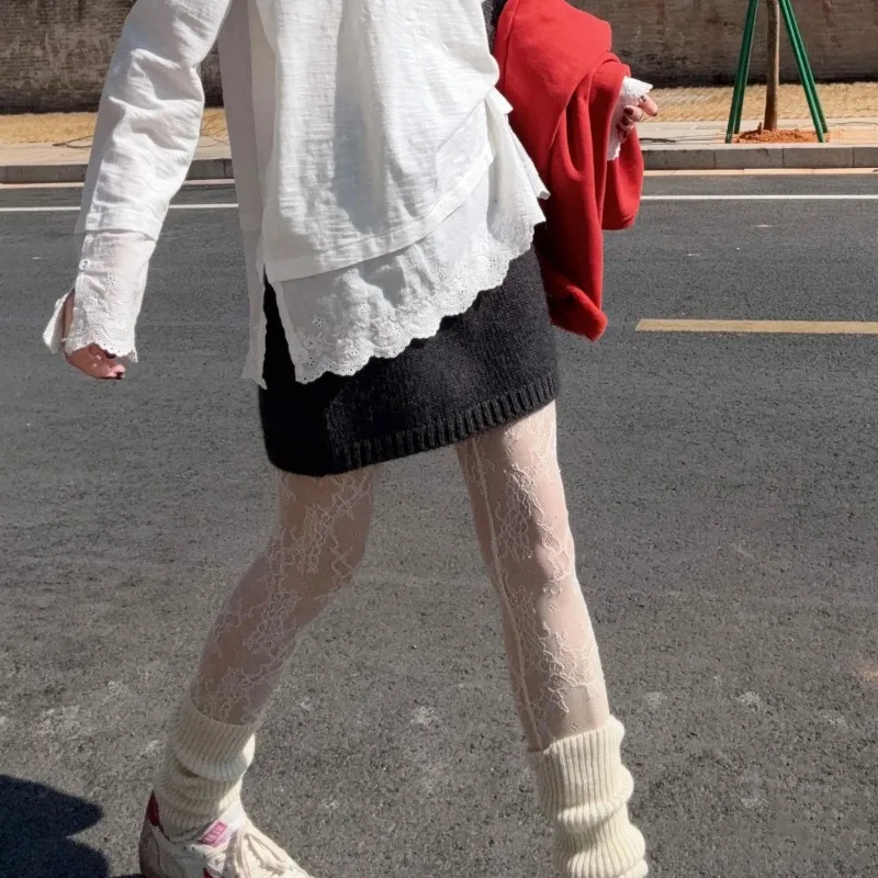 Spring Summer Sun Protection Tights Irregular Three-dimensional Flower Lace Legging Jumpsuit Elastic Socks Ankle-length Socking