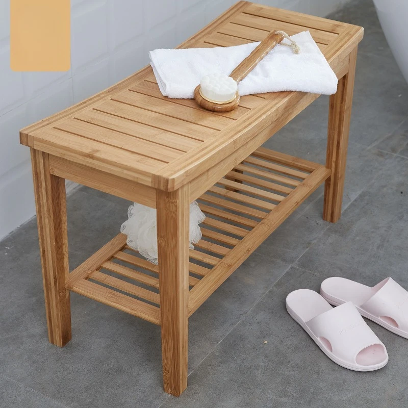 Extended Bamboo & Wood Shoe-Changing Bench — Thickened, Non-Slip Moso Bamboo Stool for Bathrooms, Showers, and Storage