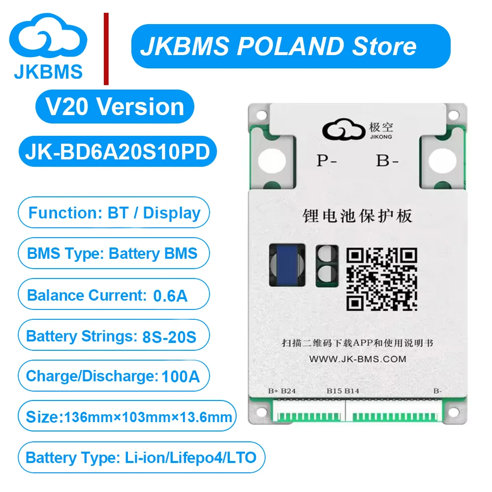Image of JKBMS JK-BD6A24S15PD V20 JIKONG BMS 0.6A 0.4A App Bluetooth Display 8S 10S 12S 13S 14S 15S 16S 17S 18S 20S 22S 24S Smart BMS 40A 60A 100A 150A Aktiver Balancer für LiFePO4 Li-Ion LTO Batterien