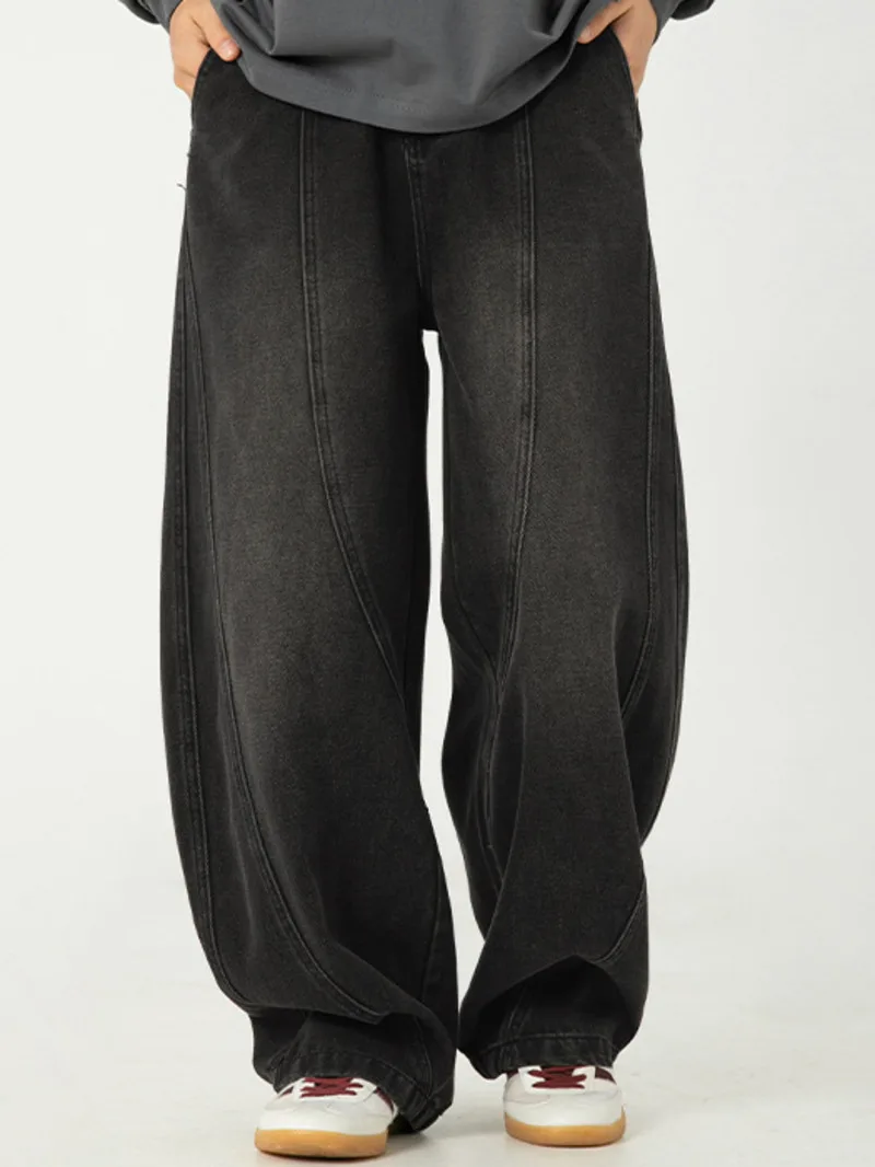Retro Men's Curved Knife Denim Pants New Fashion Male Split Design Loose Casual Jeans Summer Men Clothing Straight 9WLGY7