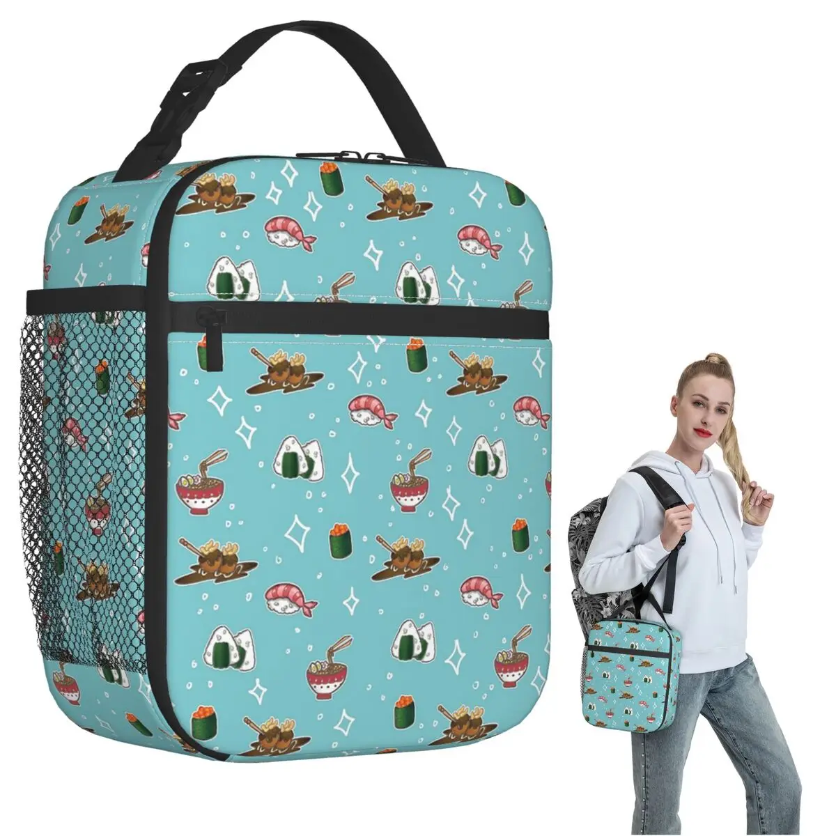 Bolsa térmica para el almuerzo con diseño de dibujos animados de arroz, nori, sushi, oni, onigiri, para mujeres y niños, cajas de comida a prueba de fugas, bolsa térmica para el almuerzo