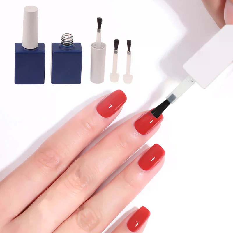 ขวดน้ำยาทาเล็บสีน้ำเงินเข้มขนาด 12 มล. พร้อมแปรง ขวดเปล่าสำหรับเติม ขวดกาว ขวดตัวอย่างขนาดเล็กสำหรับเจลทาเล็บ ขวดแก้ว