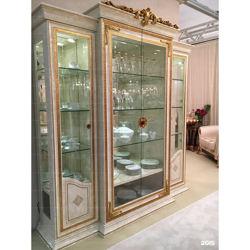 European solid wood display cabinet Glass four-door wine cabinet living room collection display cabinet palace