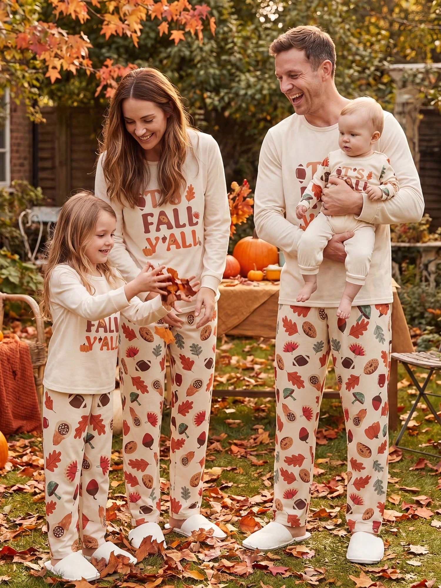 Family Thanksgiving Pajamas Matching Sets Turkey Leaf Pumpkin Harvest Print Fall Pjs For Parents Kids And Baby Holiday Clothes
