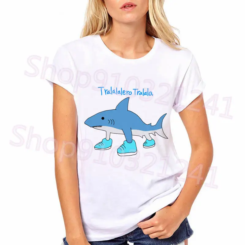Tralalero Tralala T Shirt Women Aesthetic Tee Shirt Summer Top Graphic Funny Shark T-shirts Female Cute Cartoon T-Shirt