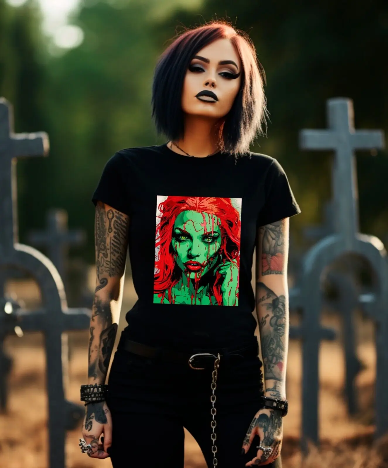 

LA Zombie Girls Hot Goth Emo Halloween Horror Movie Vampire Abstract Tshirt UK