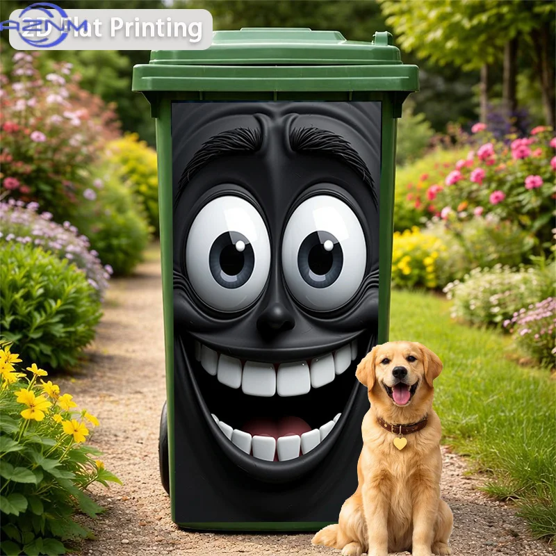 2D Flat Printing 1pc Trash Can Sticker .01×81.99cm, Dark Skin Big Eyes Grinning Smile Theme Design, Self-Adhesive Wall Decal W