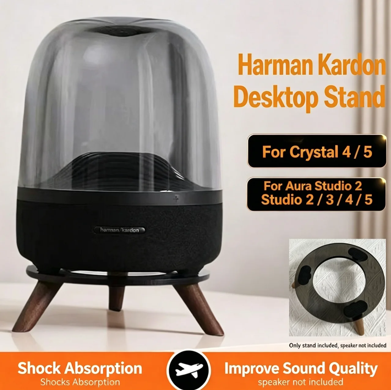 Solid Wood Speaker Stand Shock‑Absorbing Non‑Slip Desktop Base Bracket For Harman Kardon Aura Studio 3 4 5 Generation Sound Spea