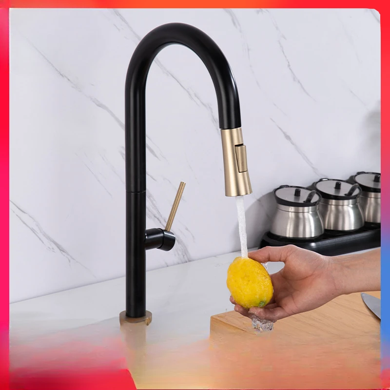 

Bathroom Accessories Stainless Steel Black Gold Kitchen Pull-out Multifunctional Vegetable Basin Hot and Cold Faucet