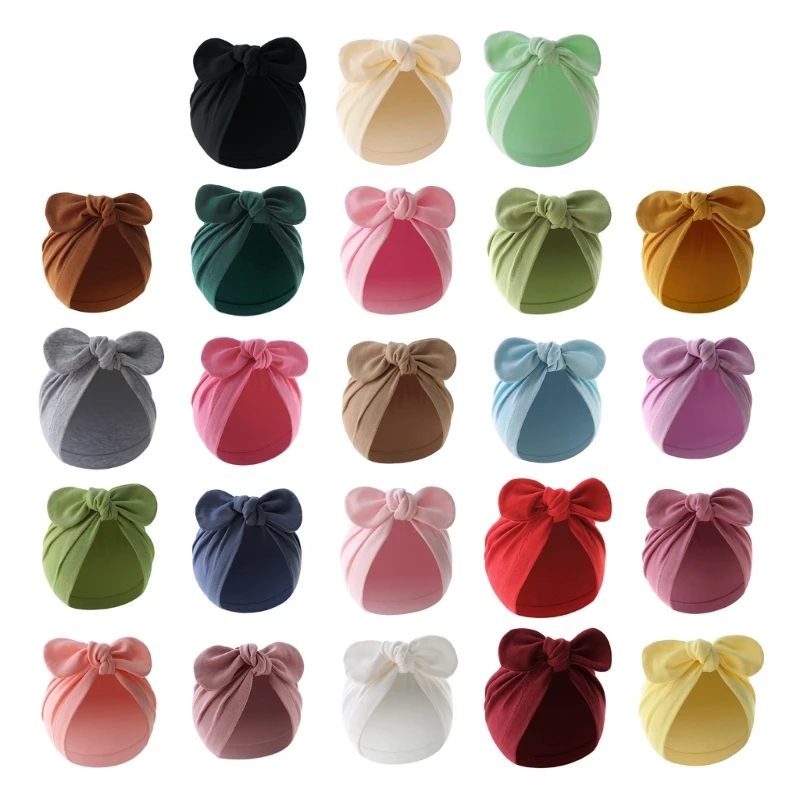 Bowknot Beanie Hat for Baby Muslin Turban Hat Warm Headwear Newborn Photo Props Dropship