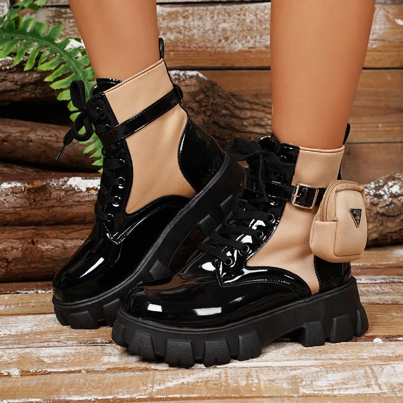2025 Women's Ankle Boots Casual Shoes Minimalist Classic Punk Lace Up Female Shoes Platform Motorcycle Boots Women Botas Mujer