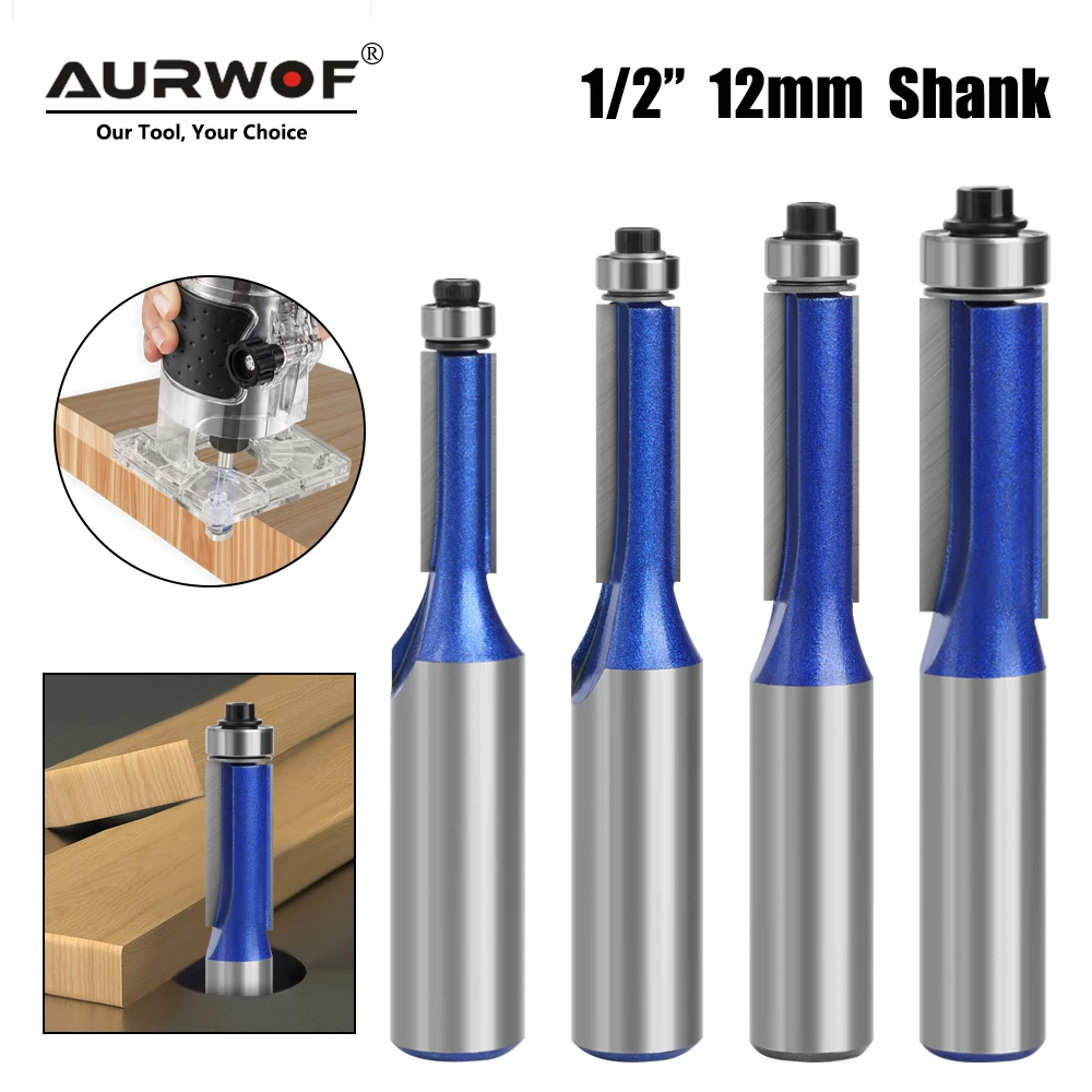 AURWOF Flush Trim Router Bit With Bearing 4Pcs, 1/2